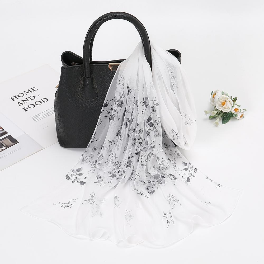 Длинный шарф-жоржет с цветочным принтом для женщин, мусульманская шаль, солнцезащитная накидка, женская пляжная повязка на голову 160*50 см