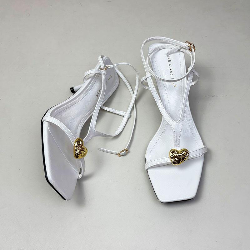 Модные туфли-лодочки с металлической пряжкой на щиколотке, женские туфли на тонком каблуке, узкая женская обувь с неглубокой резинкой, квадратный носок, женские туфли на высоком каблуке