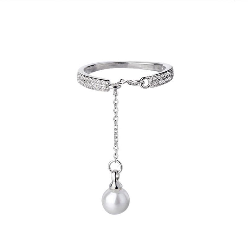 1Pcs Rings Adjustable Rings Temperament Jewelry Pearl Tassel Cycle Chain Pearl Ring Pendant