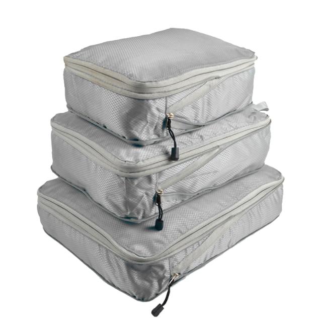 Rantion 3pcs/set Compression Packing Cubes Travel Storage Bag Luggage Suitcase Organizer Set Foldable Waterproof Nylon Material