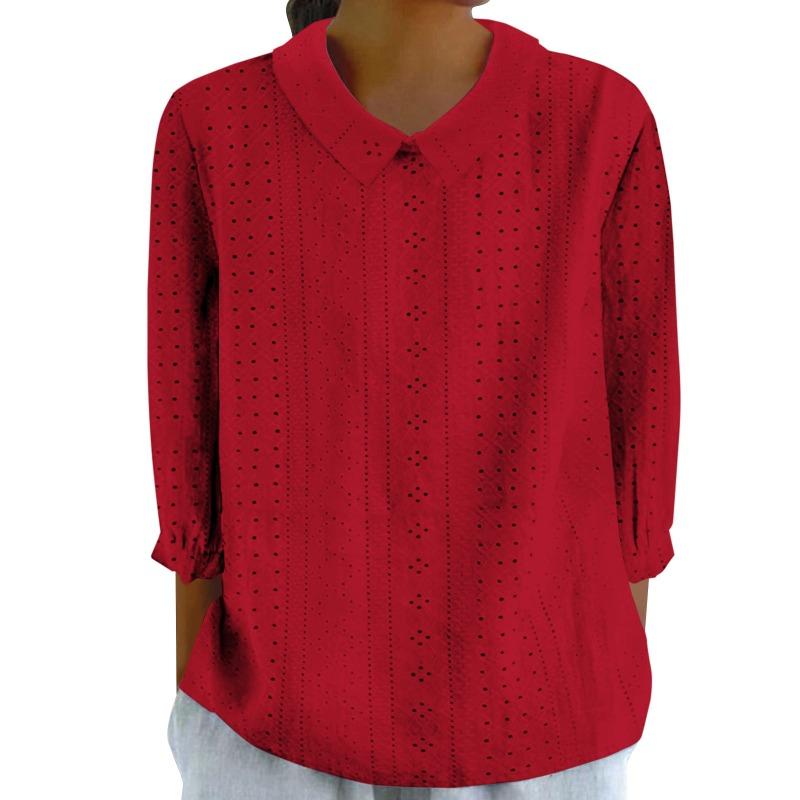 Women's Autumn Shirt Casual Loose Lapel Shirt Pure Top Solid Color Casual Seven Sleeves Women's Breathable Shirt