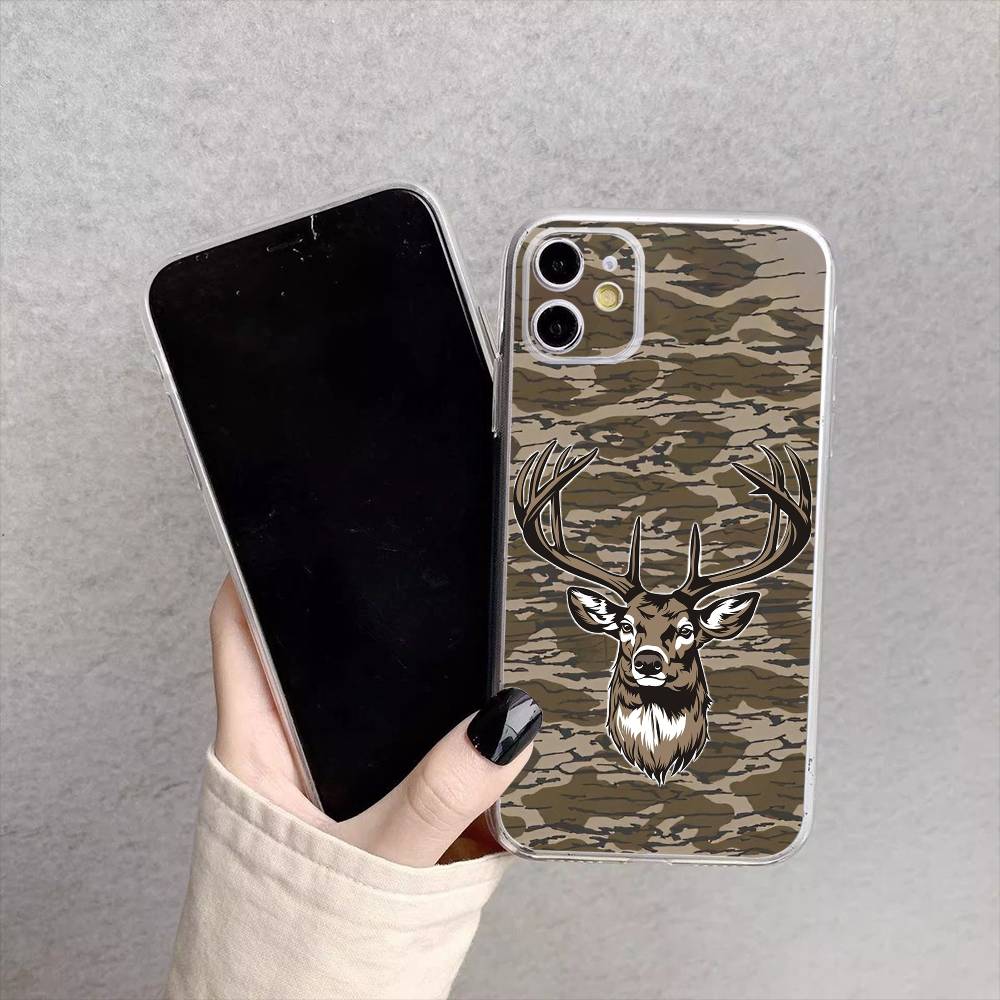 Камуфляжный чехол для телефона D-Deer Hunting для iPhone 17, 16, 15, 14, 13, 12, 11 Plus, Pro Max Мягкий прозрачный чехол