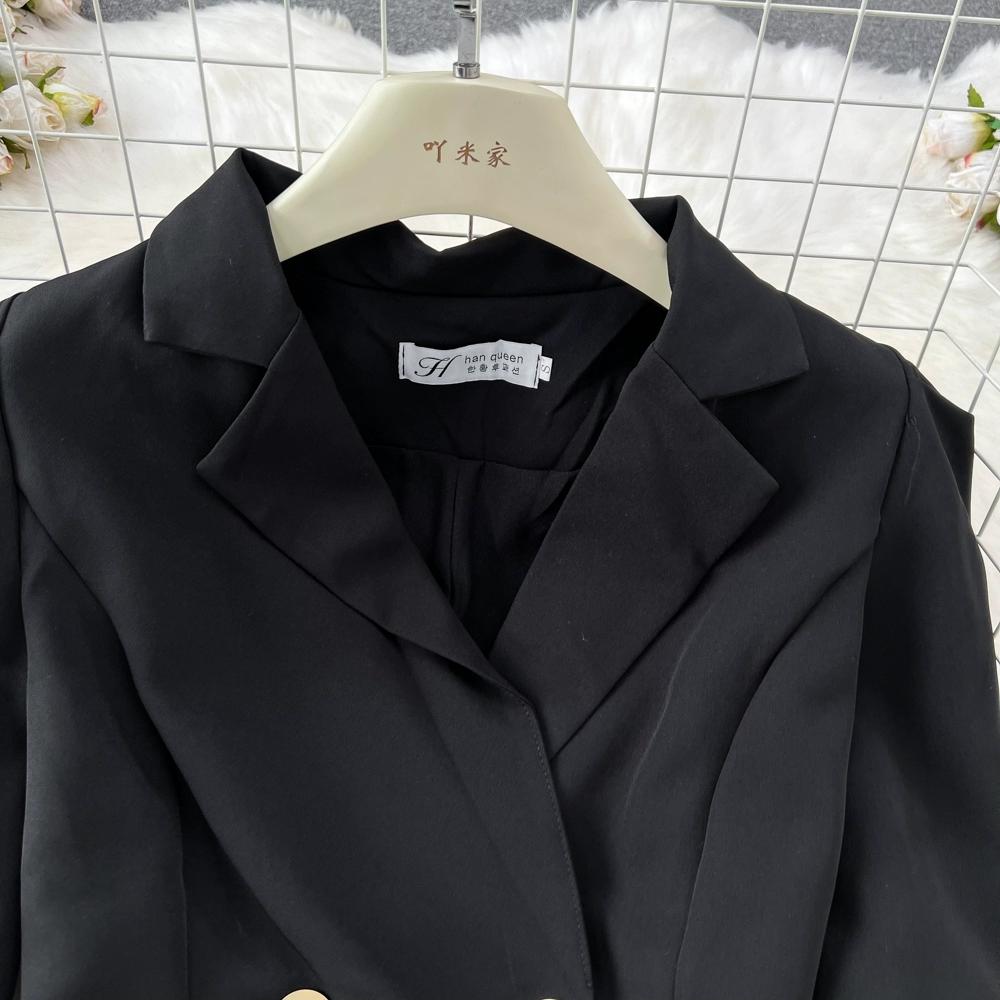 Женский новый модный весенне-осенний элегантный короткий пиджак, куртка + длинная юбка-карандаш с разрезом миди, комплект из двух предметов