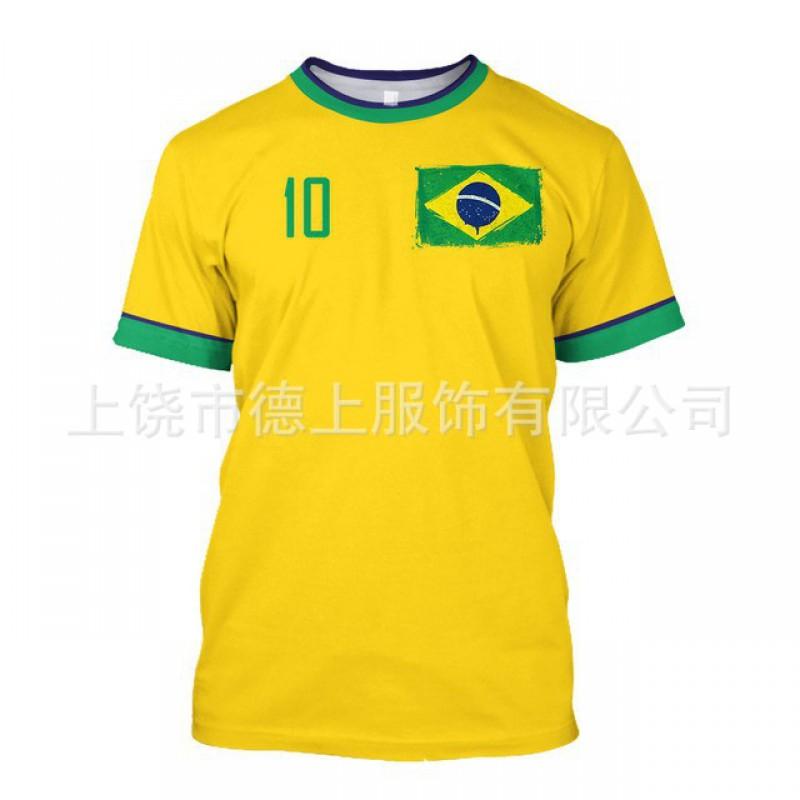 Mens Brazil Football Team T-Shirt Short Sleeve Crew Neck Moisture Wicking Casual Tee