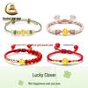 Золотой Четырехлистный Клевер Красная Нить Браслет для Женщин - Чистое Золото Бусины Удачи, Идеальный Подарок на Праздник Циси, День Святого Валентина, День Рождения для Девушки или Жены