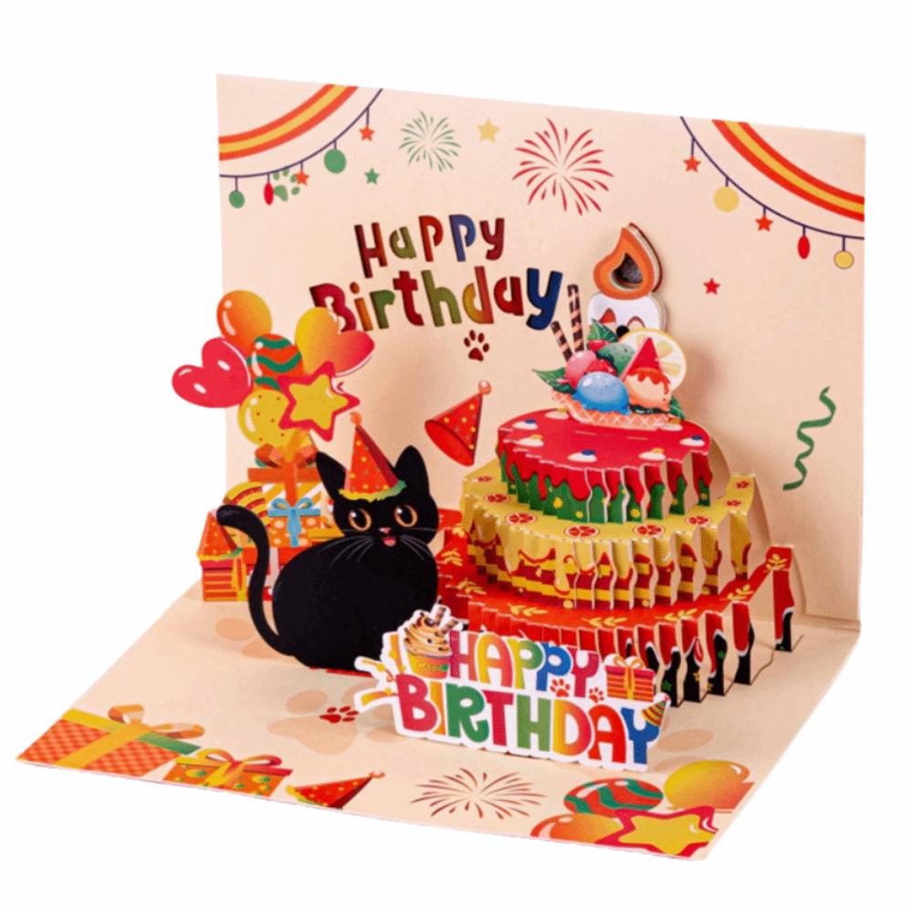 Multicolor Happy Birthday Cards Cartoon with Envelope Music Postcard Craft Music Lighting 3D Paper Carving Greeting Card