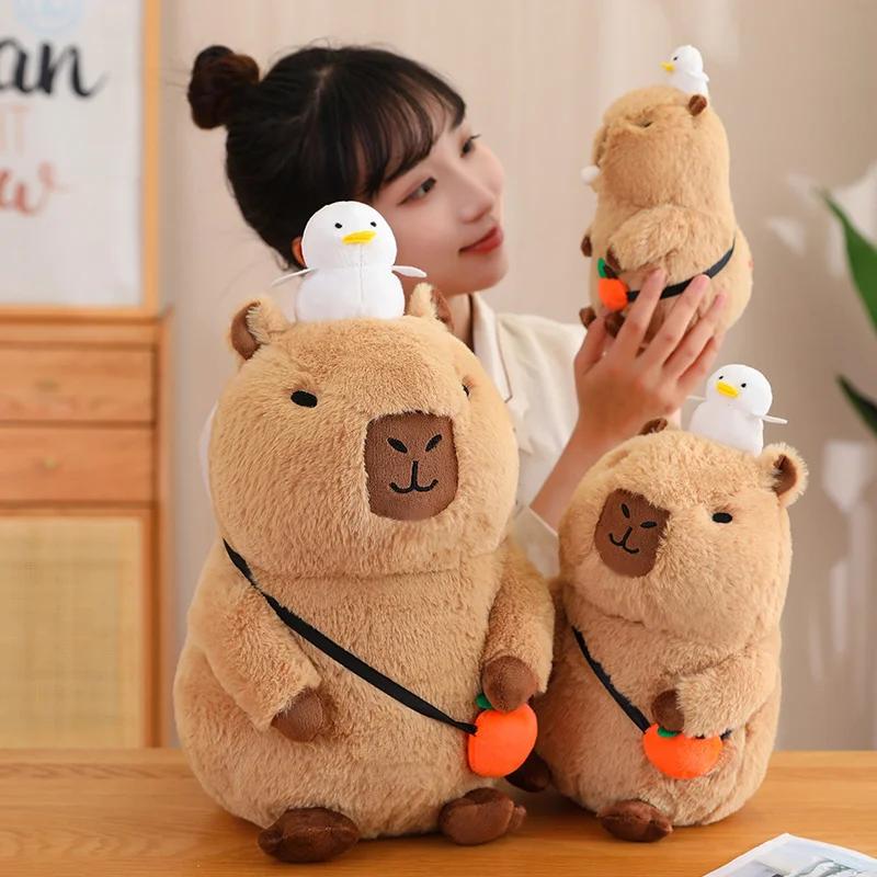 Strawberry Hat Capybara Plush Toy Simulation Turtle Backpack Capibara Stuffed Animals Papa Hand Circle Ring Small Size Pendant