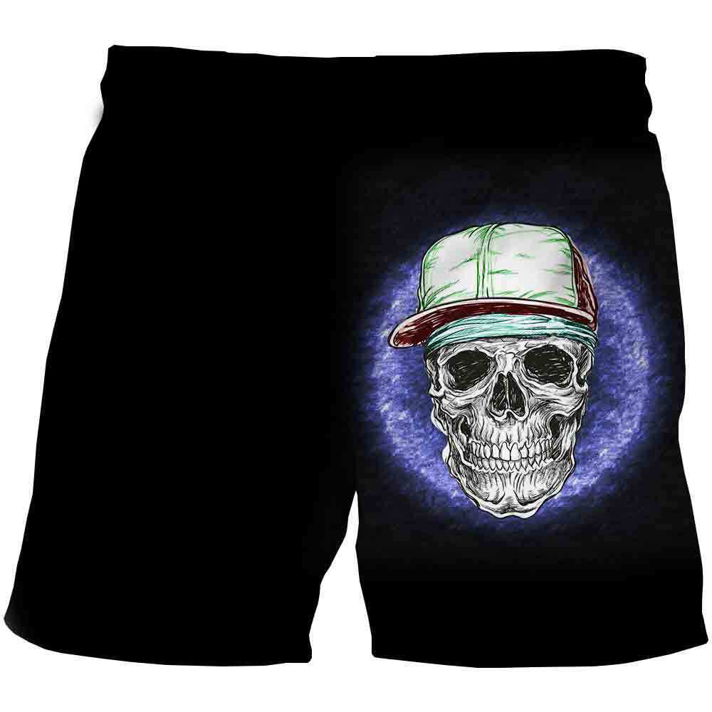 Мужские летние пляжные брюки из ткани Health Fabric Black Stretch Casual Ordinary с 3D-принтом, мужские брюки с рисунком черепа