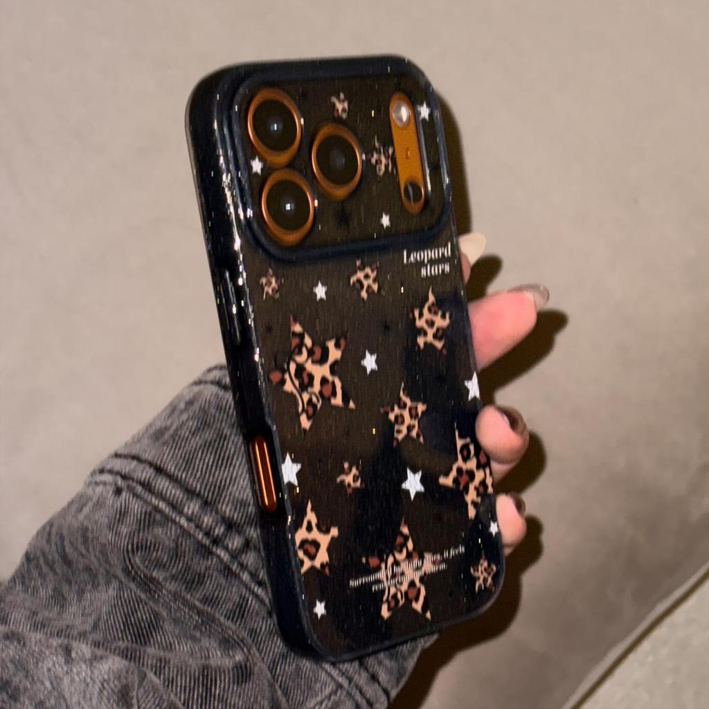 Блестящий чехол для телефона с леопардовым принтом и звездой для iPhone 15, iPhone 16, iPhone 17 Pro Max