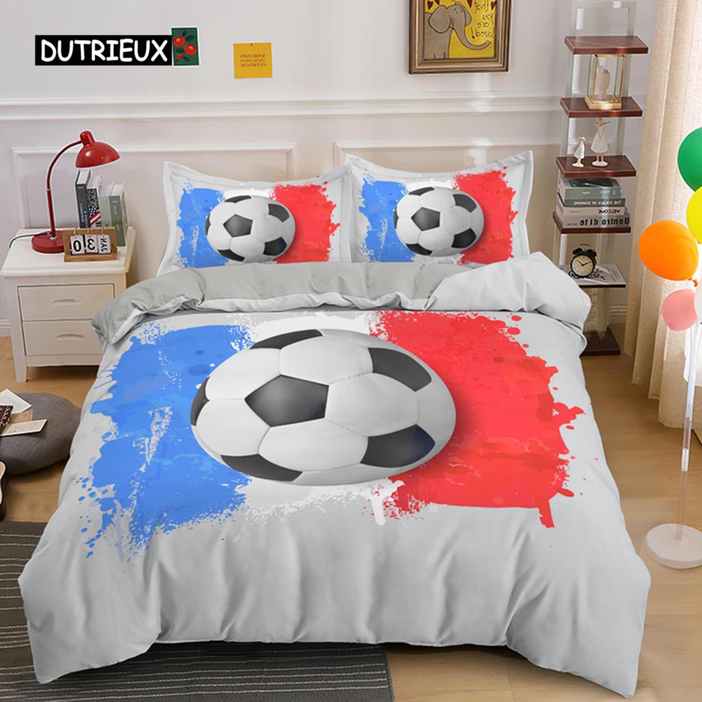 Футбольный комплект постельного белья Футбольный комплект постельного белья для мальчика-подростка Микрофибра Спортивный нарядный пододеяльник с рисунком футбольного мяча Покрывало
