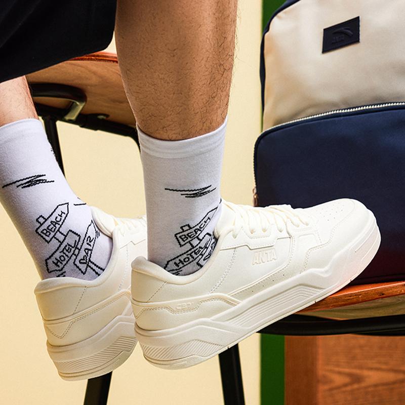 New Anta BaiChuan Wear Resistant And Lightweight Low Top Skateboard Shoes Men's Ivory White 112538010-5