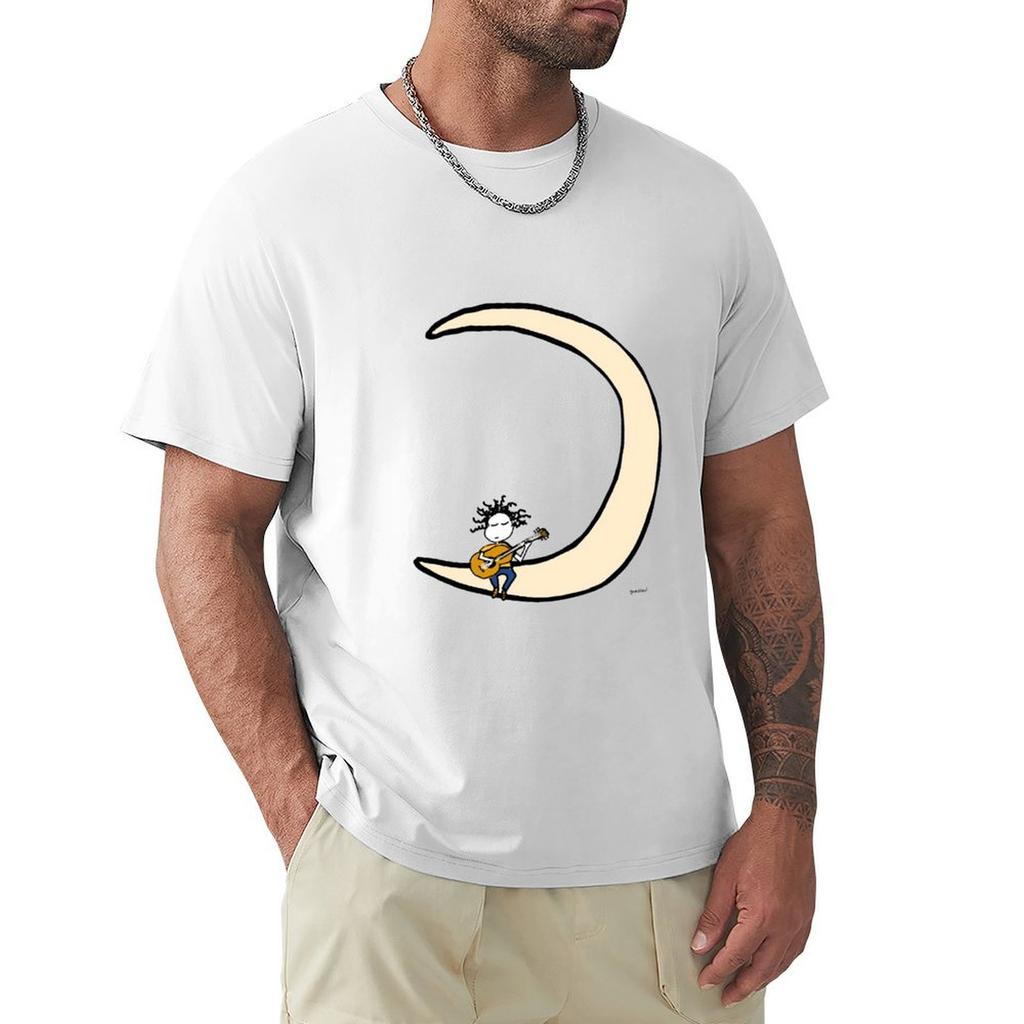 Moon And Guitar TShirt Worker Basic Short Sleeve Tee