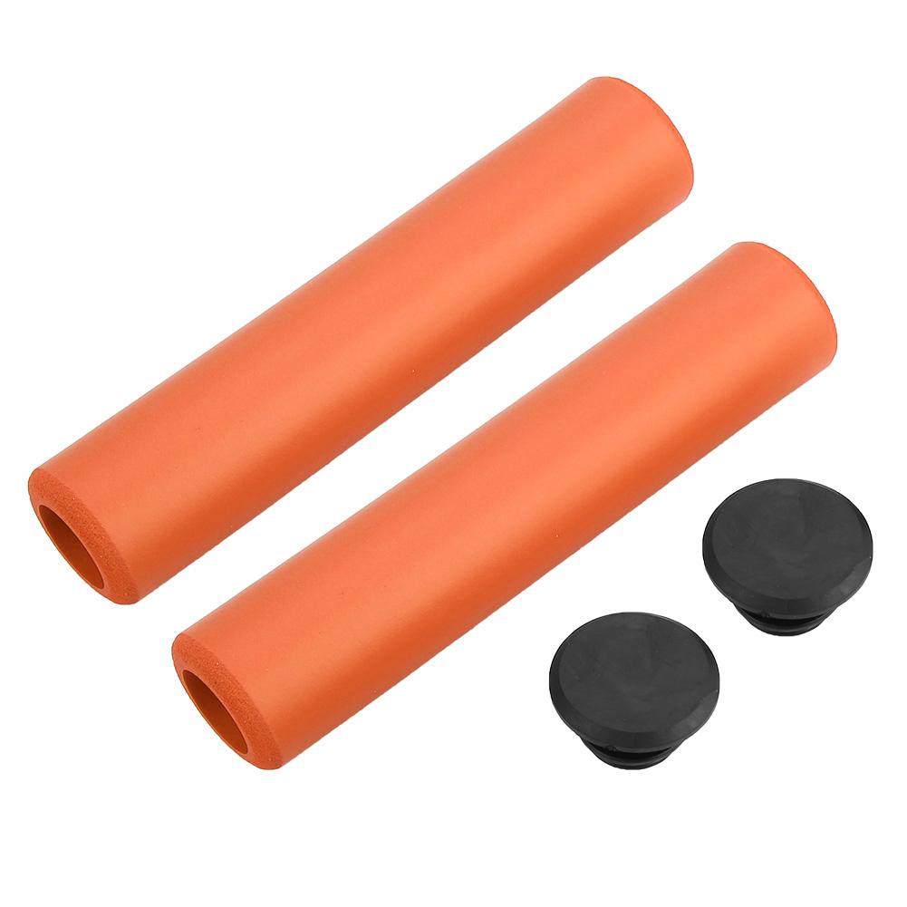 1 Pair Bicycle Handlebar Grips Anti skid Shock Proof Silicone Bike Grip With End Plugs Orange