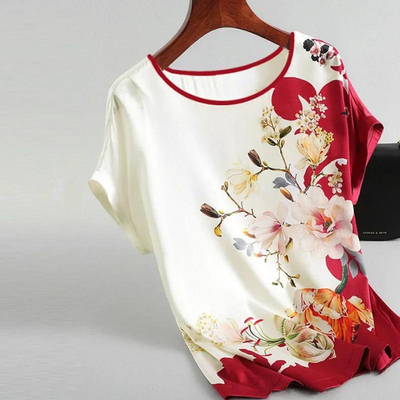 Plus Size Women's Spring Summer Floral Print O Neck Short Sleeve Casual Office Tops Fashion Shirt Blusas
