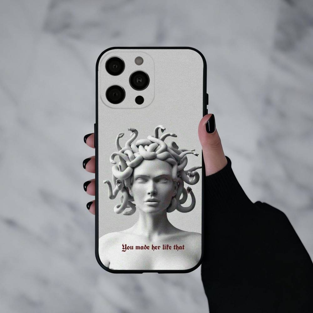 Медуза Греческая Мифология Посмотри на Меня Чехол Для Телефона Для iPhone 17pro, 16,15,14,13,12,11 X XR Plus, Других Мягкий Черный Чехол