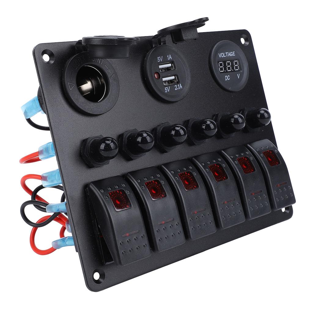 Панель тумблеров на 6 клавиш DC 12-24V с защитой от перегрузки, двойным USB-зарядным устройством и цифровым вольтметром для лодок