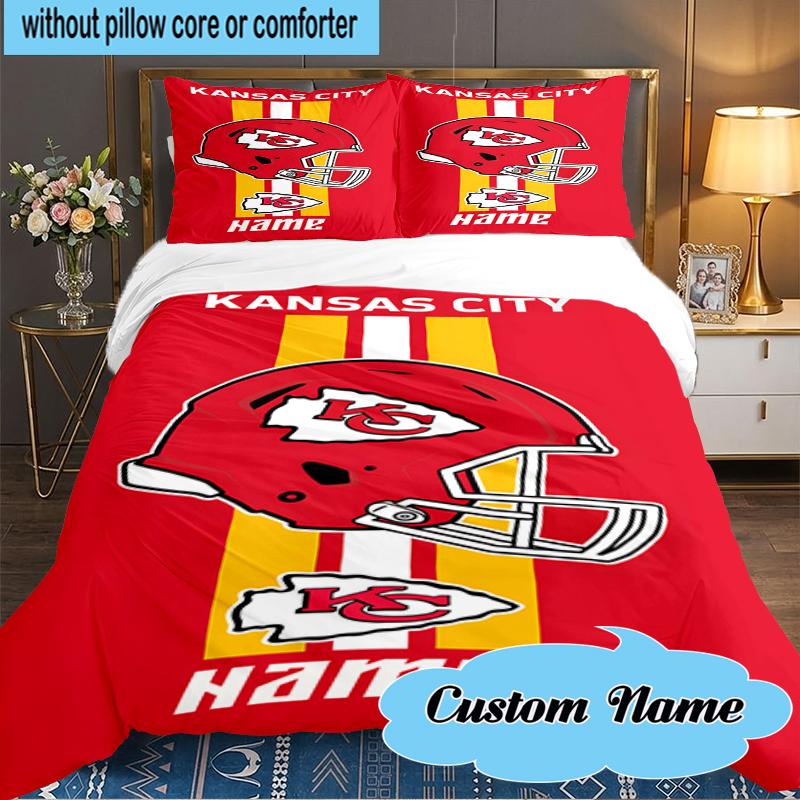 Custom Name Kansas City Fan Gear Bedding Set 3pcs, Bedding Set Including 1pc Duvet Cover And 2pcs Pillowcases for Bedroom, Dormitory Gift