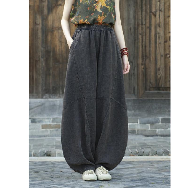 Женские ретро хлопковые и льняные обжаренные на песке свободные повседневные брюки шаровары для медитации Медитация Тайцзи брюки