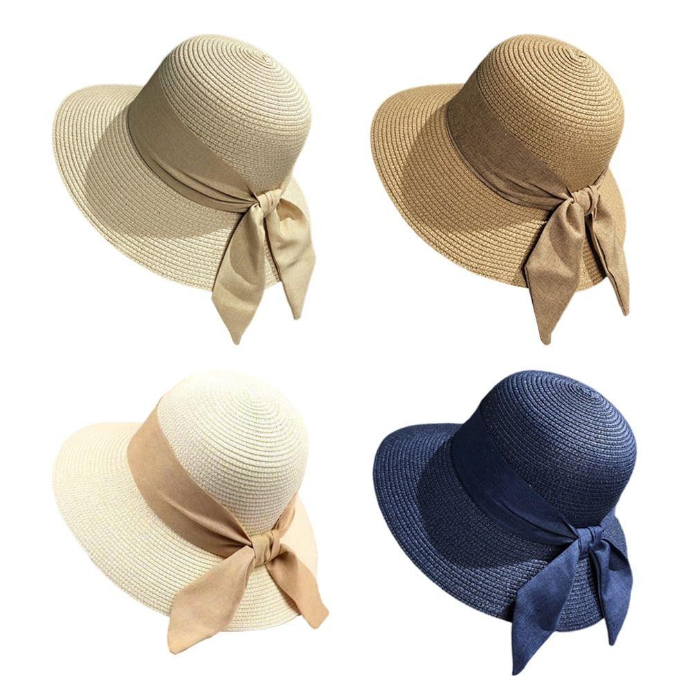 Fashion Sun Protection Summer Sun Hat Bowknot Breathable Beach Cap Casual Travel Bucket Hat for Women