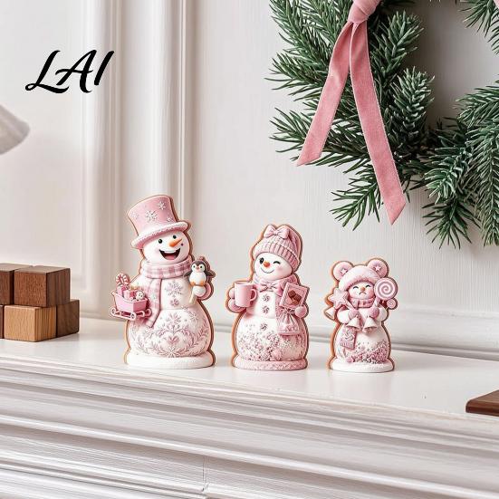 Wooden Snowman Ornaments 3PCS Christmas Ornaments Decorative Cute Festive Figures Creative Seasonal High-definition Printing Crafts for Holiday