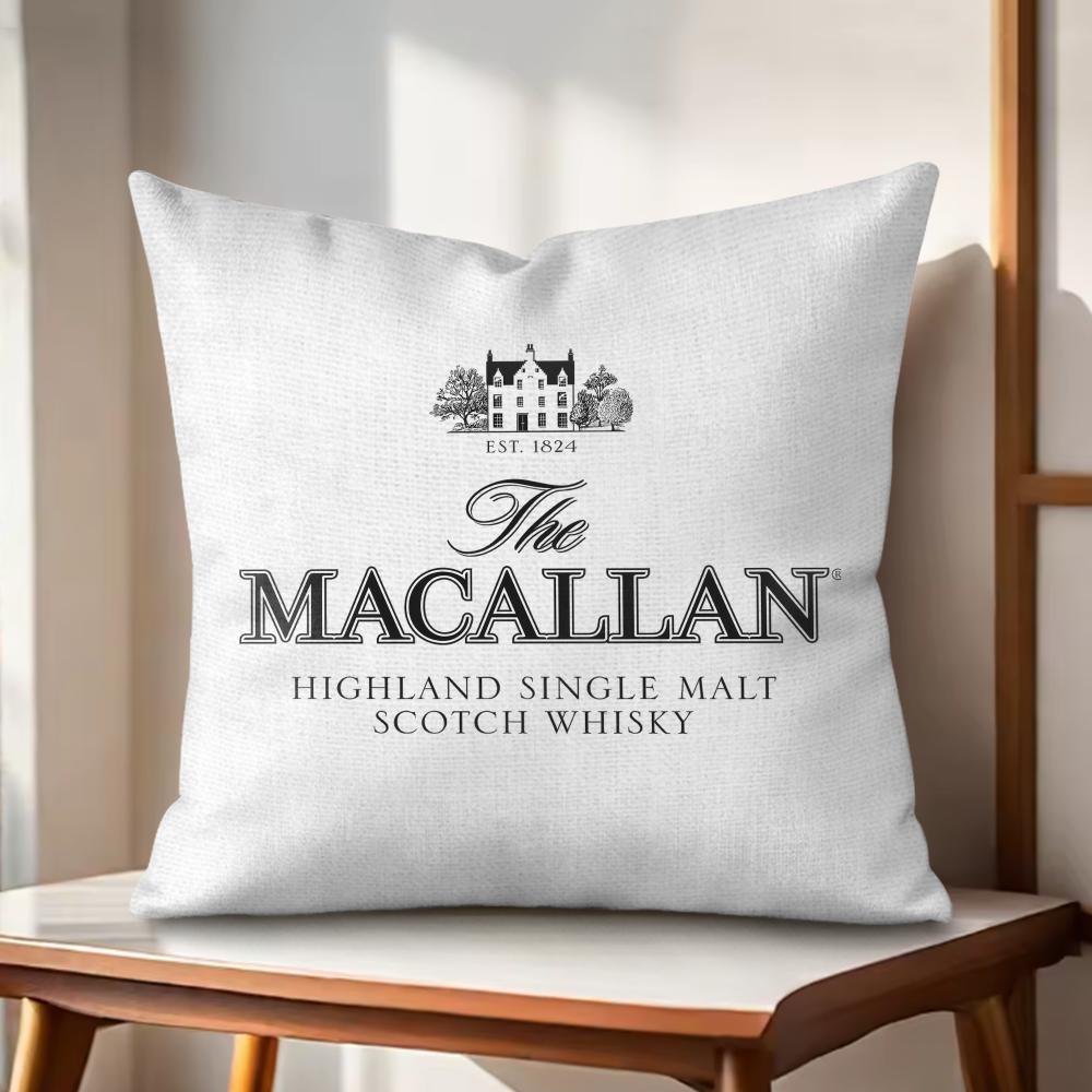MMacallanNS wWhiskey logo Cushion Cover Natural Linen Organic Fabric DoubleSided Printing Couch Pillow Covers Home Decor