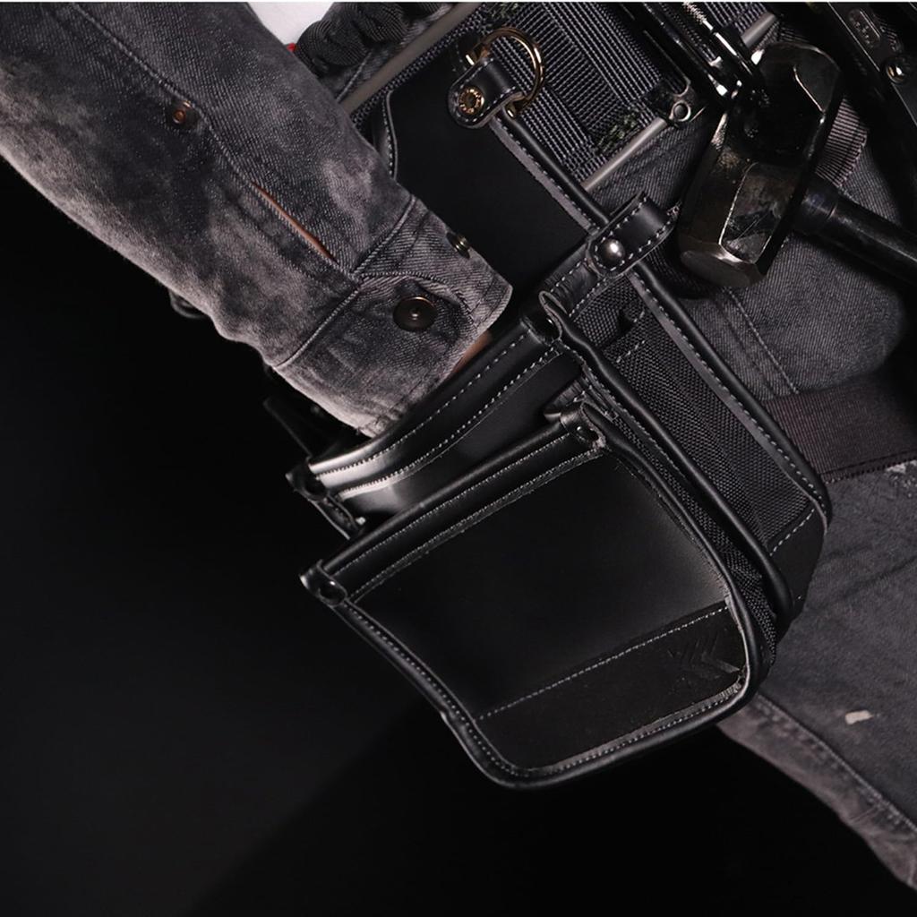 Fujiya Architectural Thin Waist Bag 3 Tiers Black Gold LIGHT PU LEATHER SERIES AB-43BG