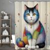 Cute Cat Floral Shower Curtain, Bathroom Decorative Shower Curtain, Waterproof Shower Curtain with Hooks