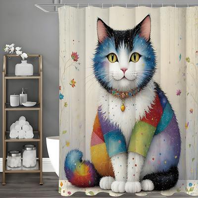 Милая кошка, цветочная шторка для душа, декоративная шторка для душа для ванной, водонепроницаемая шторка для душа с крючками