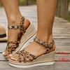 2025 Leopard Print Wedge Heel Sandals Women Crystal Flowers Thick Bottom Sandalias Mujer High Heeled Platform Sandals 43