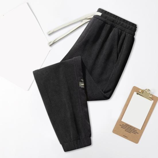 Winter Fall Men Sport Pants Loose Drawstring Elastic Waist Thick Plush Pockets Plus Size Ankle-banded Solid Color Exercise Trousers Sweatpants