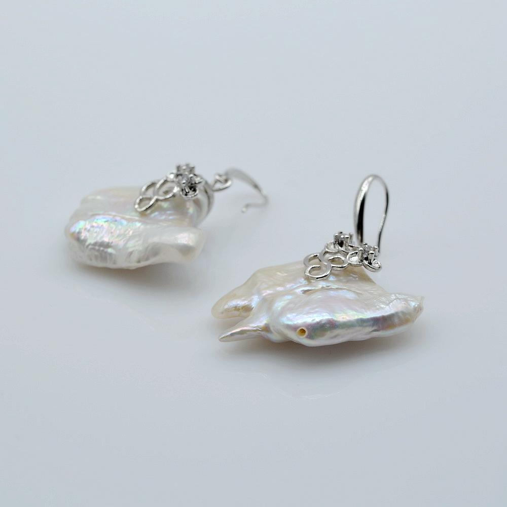 Exaggerated Drop Earrings White Natural Pearl Irregular Square Sterling Silver Earrings For Women Baroque Flat Pearl Earrings