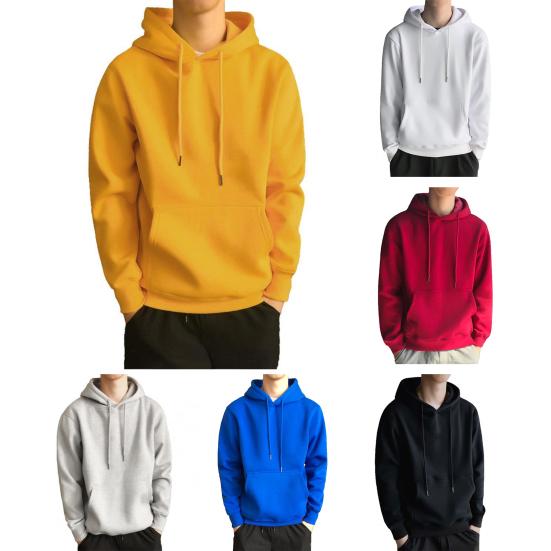 Front Pocket Drawstring Long Sleeve Pullover Hoodie Autumn Winter Solid Color Fleece Lining Hooded Sweatshirt Streetwear