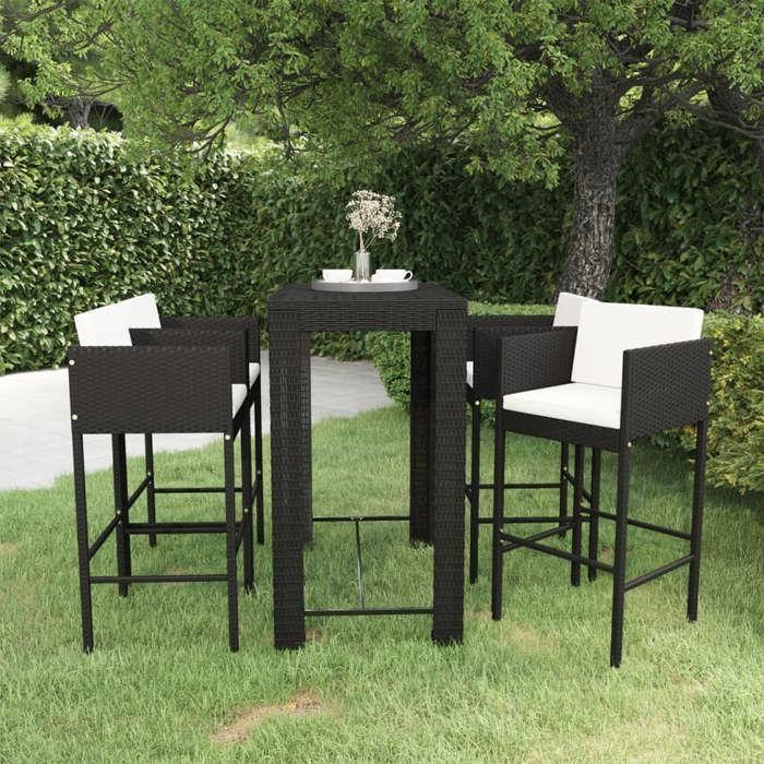 Maison Exclusive - Ensemble de bar de jardin 5 pcs et coussins Résine tressée Noir