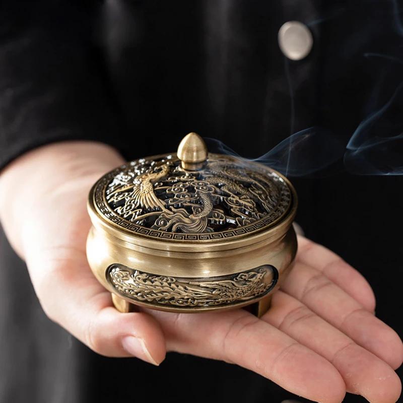 Курильницы для благовоний в виде дракона, старинная латунная курильница для благовоний в виде феникса, полые мини-украшения для благовоний, старинный китайский декор для чайного стола