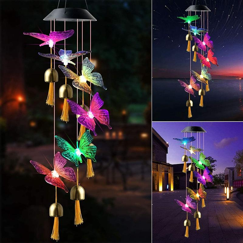 Hanging Solar Garden Decor Light Butterfly Solar Wind Chime Color Changing Solar Lamp Outdoor Waterproof For Garden Yard