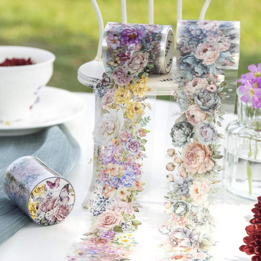 Alideco Маскировочная Милая Цветочная Растение 50 мм Шириной x 2 м ПЭТ Клейкая Широкая Стильная Маскировочная Наклейка Набор из 6 рулонов Лента, Дизайн, Ландшафтный, Прозрачная, Водостойкая,