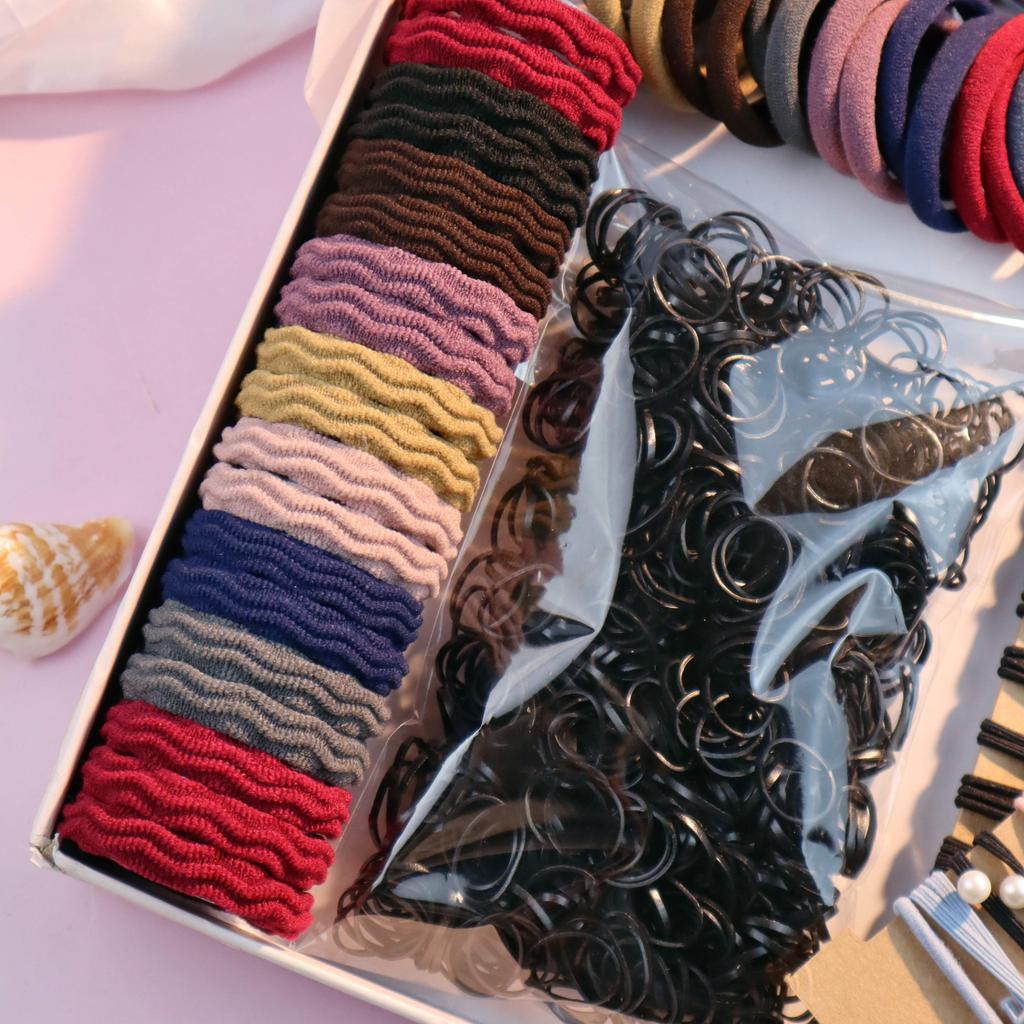 1085PCS Dark Hair Accessories for Woman Set Seamless Ponytail Holders Variety Hair Scrunchies HairBands Scrunchy Hair Ties