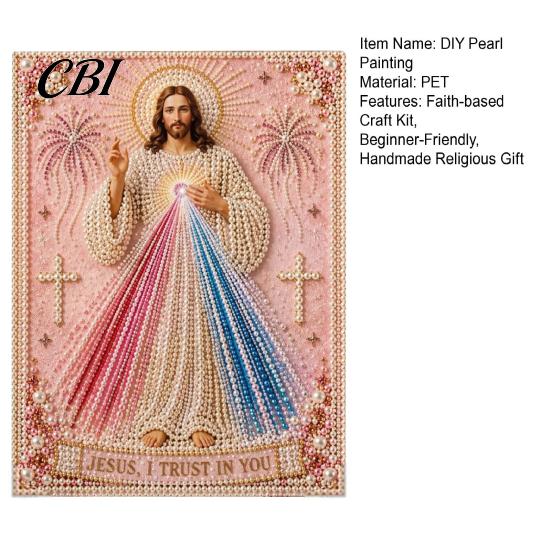 3D Pearl Texture Art Mary Painting Kit, Divine Mercy Jesus Holy Religious DIY Kit for Adults Faux Craft Set Beginners Christian Wall Decor