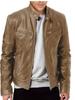 Men's Genuine Leather Jacket with Zipper Details, Stand Collar, Multiple Pockets, Slim Fit, Black and Brown