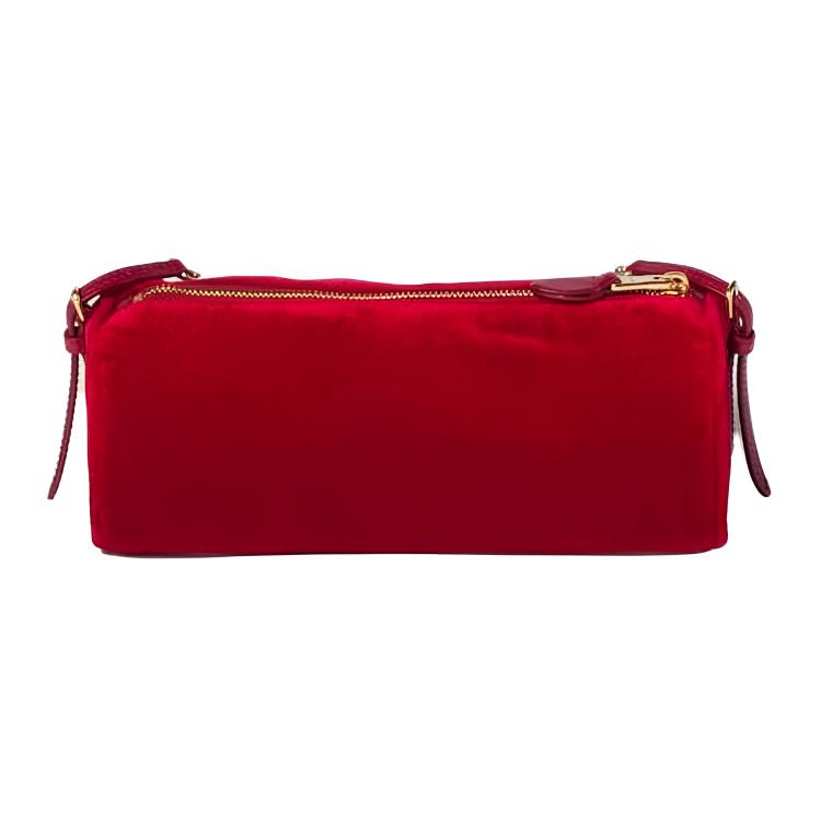 Miu Miu Metal Logo Minimalist Outline Velvet Texture Cotton Tote Bag Small Women tote bags Red 5NE851_068_F0011