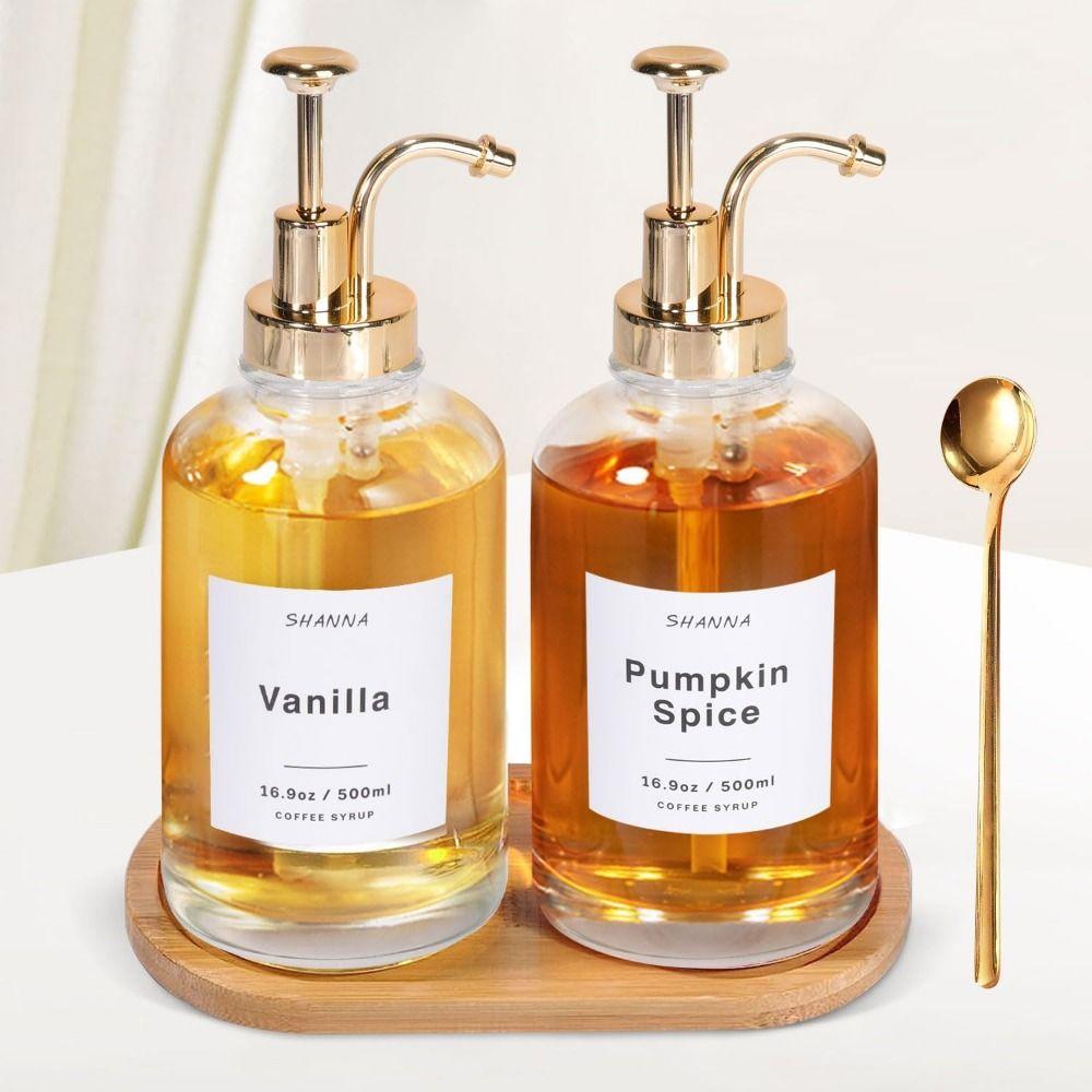 Upgraded Pump Syrup Bottle Clear Glass Coffee Bar Accessories Simple Hand Soap Dispenser  Maple