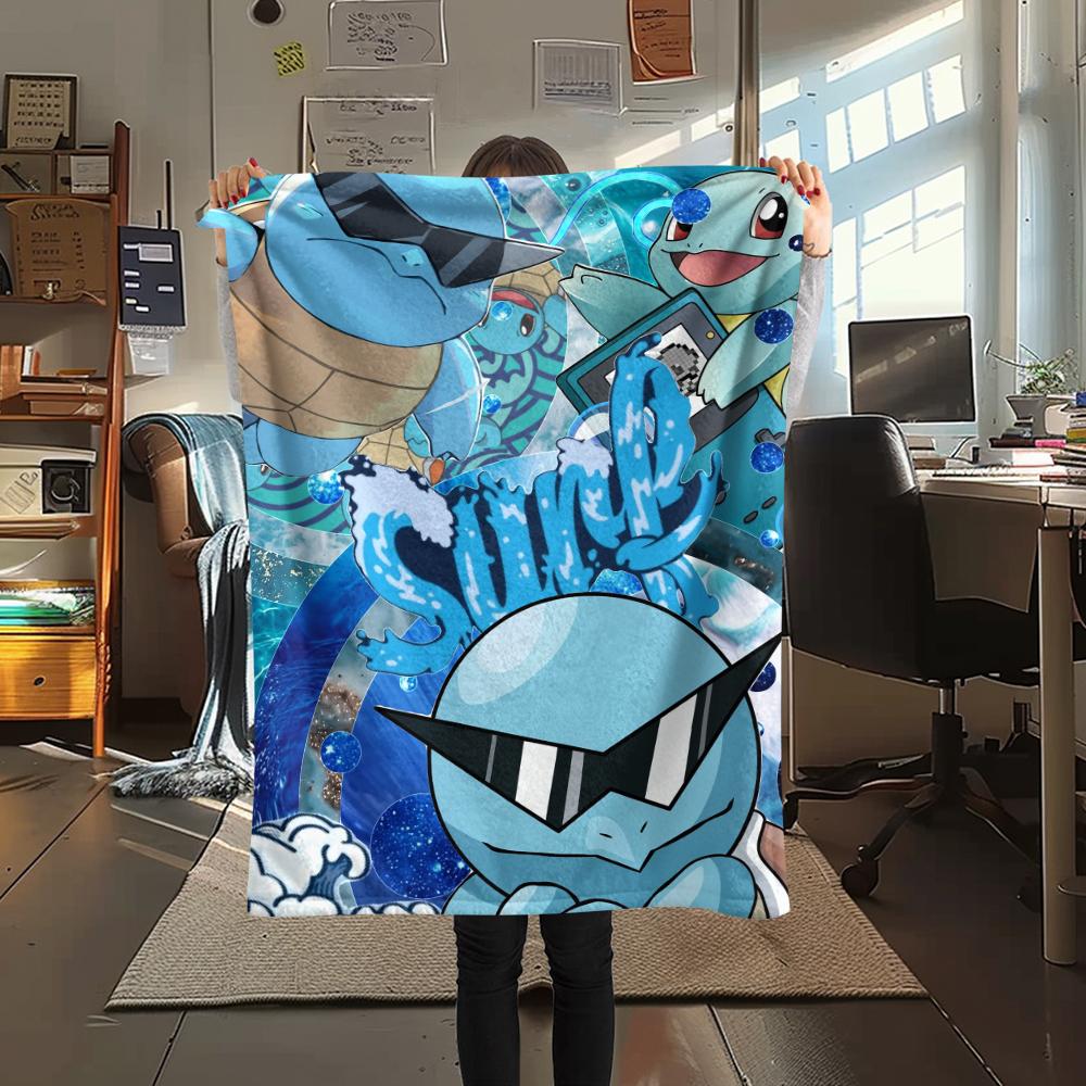 Squirtle pattern Flannel Blanket, High quality Comfortable for All Seasons, Home Decor, Warmth and Comfort, Perfect for Gifts.