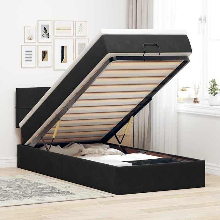 Lit ottoman - Maison Exclusive - 80x200cm - Velours noir - Avec matelas et LED intégrée