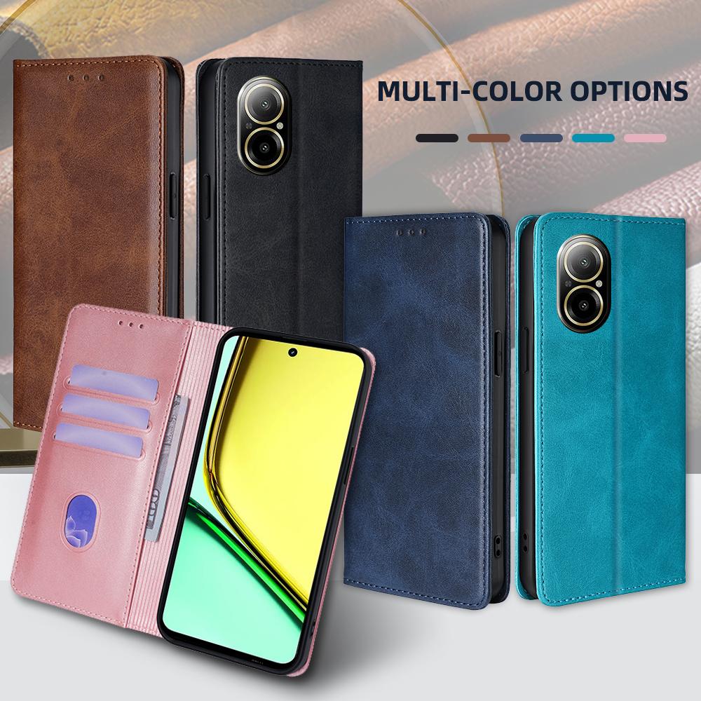 Чехол-книжка из кожи для Realme C67 C55 C53 C35 C33 C31 C30S C30 C21Y C25Y C21 C20 с магнитным чехлом-кошельком и подставкой
