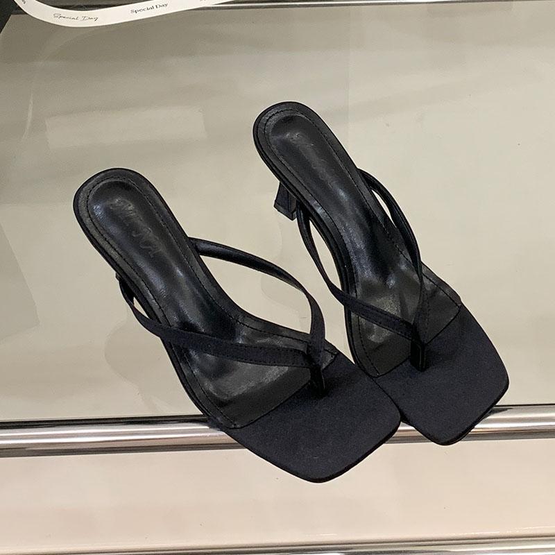 Мода Мода Квадратный Носок Женские Туфли на Высоком Каблуке Сандалии Шлепанцы Обувь Пляжные Женские Слайды Дамские Сандалии на Каблуке Шлепанцы Вьетнамки Обувь