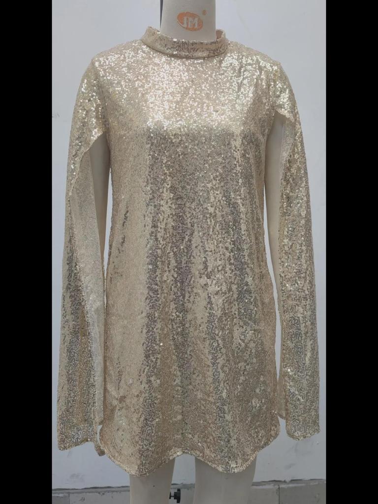 2025 Spring European-American Stand Collar Sequin Dress for Women