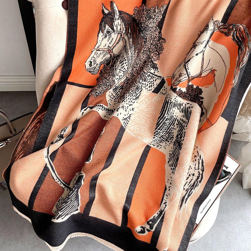 Winter Imitation Cashmere Bag Horse Beige Scarf Sweet Jacquard Medium Long Shawl Neck Protector