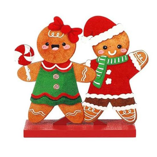Рождественский деревянный орнамент, настольный знак в виде пряничного человечка, праздничный центральный элемент, украшение в виде пряничного человечка на Рождество