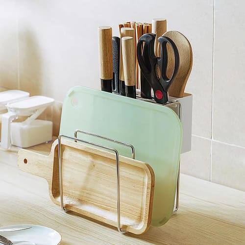 DEWEL Подставка для ножей из нержавеющей стали, Подставка для разделочных досок, Чехол для ножей, Экономия места, Дышащая, Устойчивая к ржавчине, Многофункциональное хранилище для ножей, Разделоч