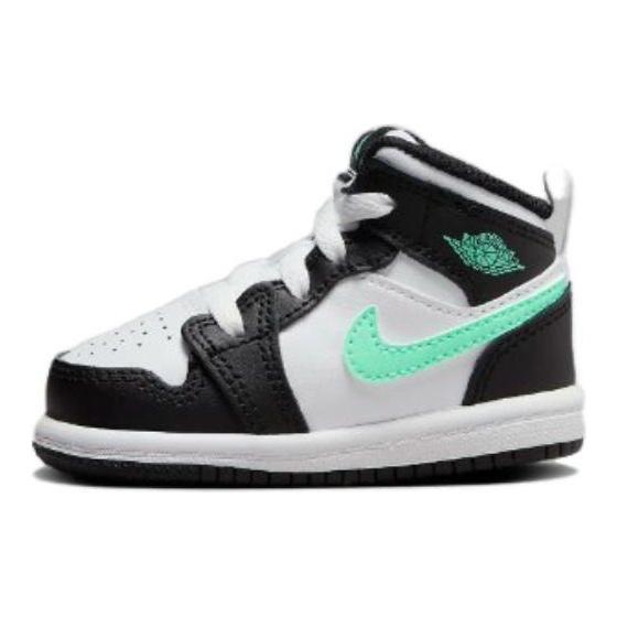 Кроссовки Air Jordan 1 Mid TD Green Glow для малышей Черно-белые DQ8425-103